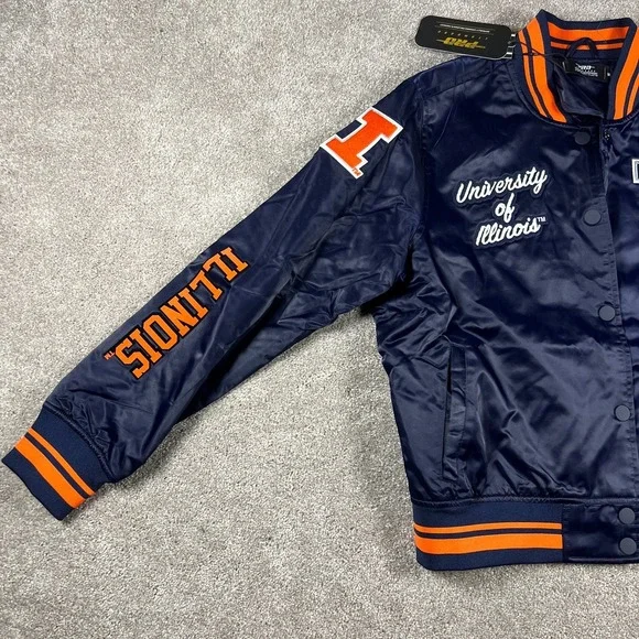 Pro Standard Womens Medium Navy Blue University Of Illinois Varsity Jacket NWT - Picture 3 of 8
